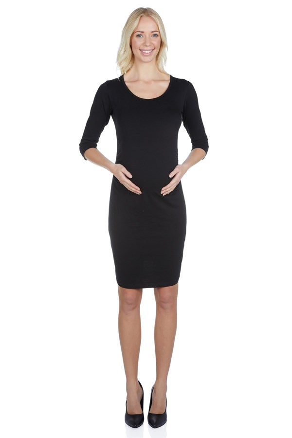 LuvmaBelly  Maternity 5301 Düz Siyah Büzgülü Hamile Elbisesi