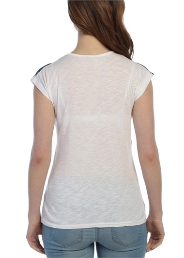 3005 - Beyaz Bayan Baskılı Desenli T-Shirt
