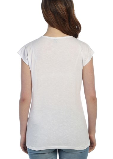3007 - Beyaz Bayan Ayı Desenli Baskılı T-Shirt