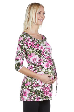 LuvmaBelly  Maternity 4001 Çiçekli Belden Bağlamalı Hamile Tunic