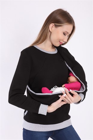 Luvmabelly MYRA4541 Bebek Taşıyıcı Emzirme Özellikli Sweatshirt -Siyah