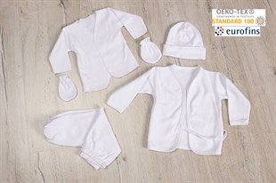 Mama's Kido - Bebek Yeni Doğan Seti - 6 parça - En sağlıklı Oeko-Teks ve Eurofins sağlık sertifikalı -  Beyaz - Kido1401